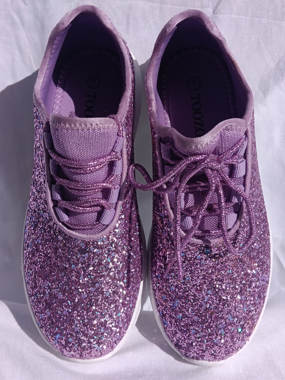 Purple Glitter Sneakers Women's Size 7 Lace Up Sparkle Shoes Fashion Shoes